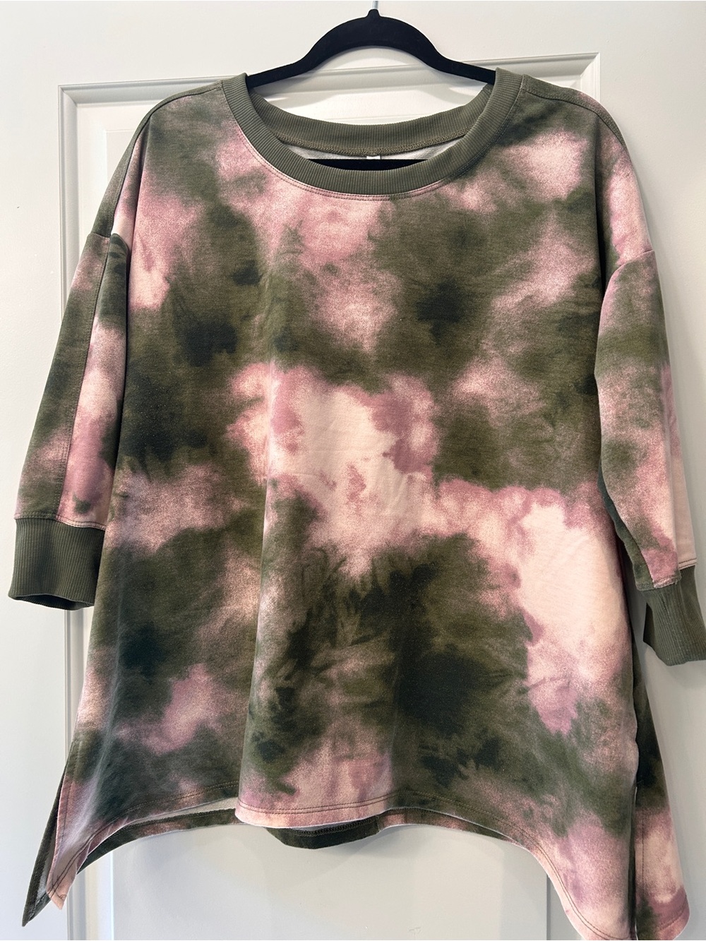 LuLaRoe Pink & Olive Tie-Dye Drop Shoulder Top Medium